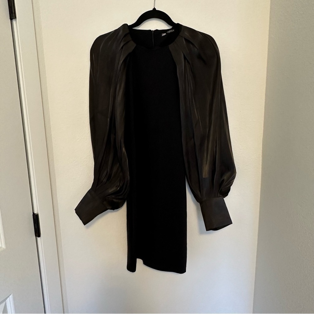 ZARA Oversized Column Balloon Sleeves Combination Dress Black Size S Women’s - Picture 2 of 8